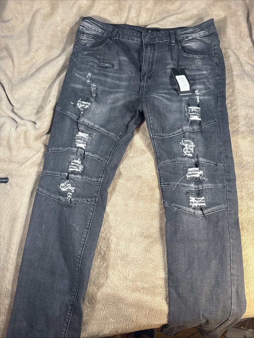 Waimea Jeans Mens 36x32 Blue Skinny Fit Distressed Ripped Stretch Denim
